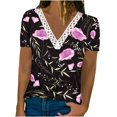 thumbnail image 1 of Birdeem Blouse à Manches Courtes en Dentelle Imprimée Mode pour Femmes Col en V Hauts Décontractés, 1 of 5