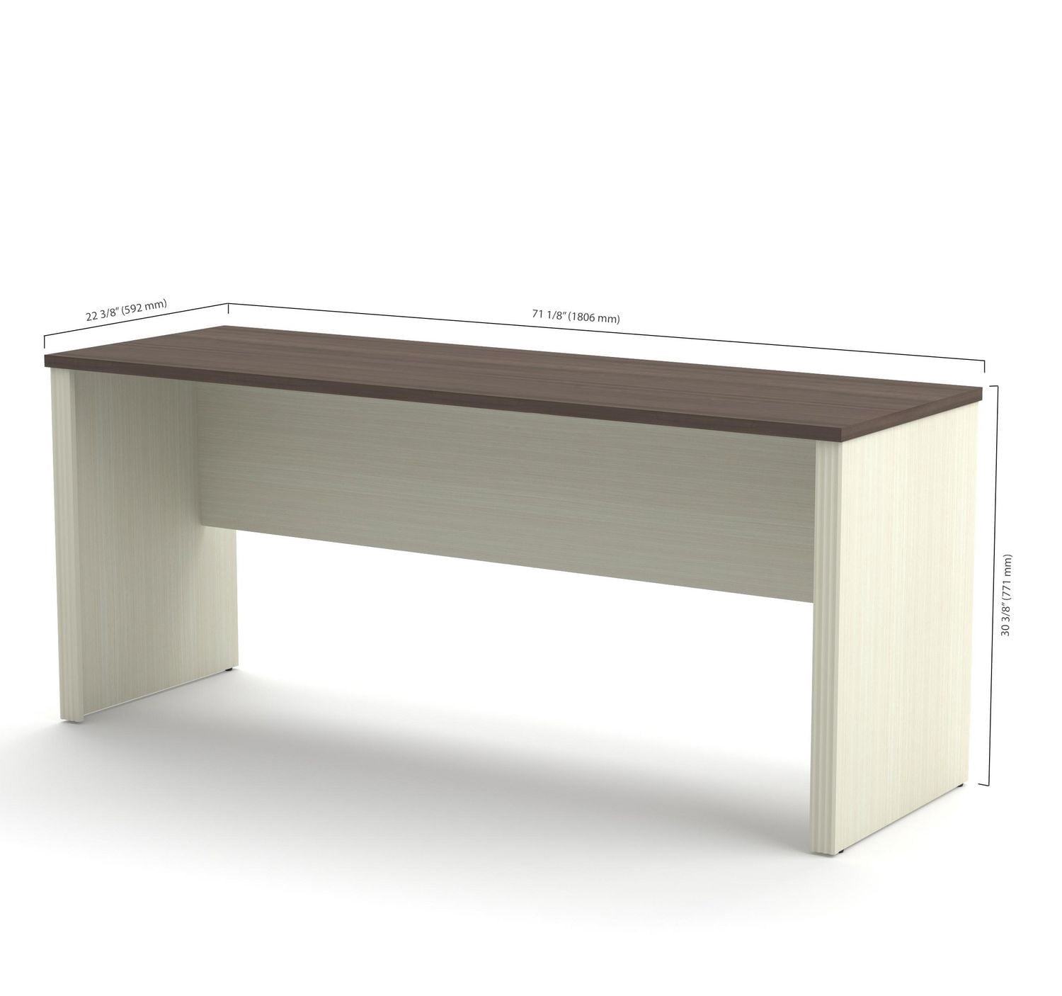 Bestar Prestige + 71L Bureau étroit sans caisson - Chocolat blanc et Antigua
