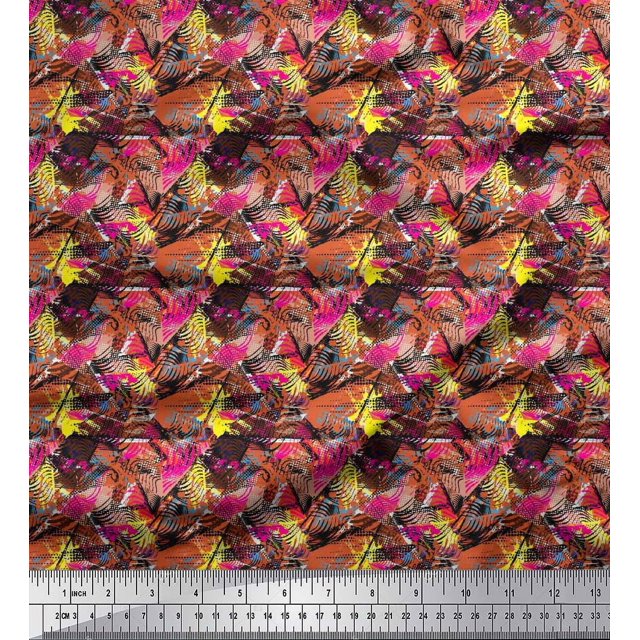 Soimoi Silk Fabric Animal Skin Abstract Printed Craft Fabric by the Yard 42 Inch Wide
