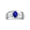 thumbnail image 1 of RYLOS Men's Rings Sterling Silver Classic 7X5MM Oval Gemstone & Diamond Ring Lapis Lazuli September Birthstone Rings For Men, Men's Rings, Silver Rings, Size 11, 1 of 7