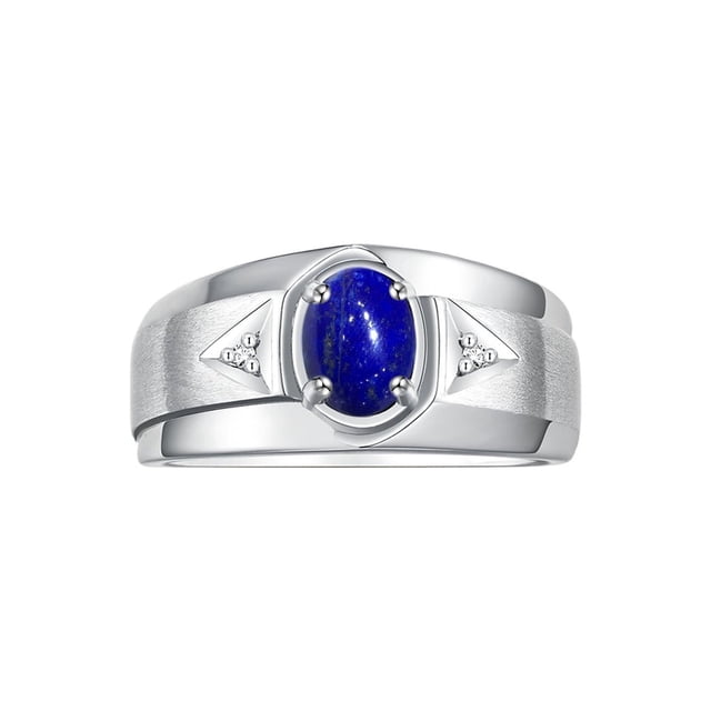 RYLOS Men's Rings Sterling Silver Classic 7X5MM Oval Gemstone & Diamond Ring Lapis Lazuli September Birthstone Rings For Men, Men's Rings, Silver Rings, Size 10