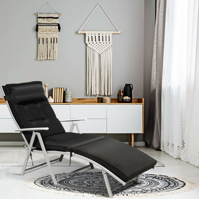 Costway Chaise Longue Pliante d'Extérieur 2 Pcs avec Coussin Noir