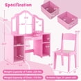 thumbnail image 3 of Costway Kids Vanity Table & Chair Set 2-in-1 Princess Pretend Play Makeup Vanity Set Pink, 3 of 10