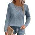 thumbnail image 3 of Hauts Décontractés Amples Liquidation Femmes Tuniques en Tricot Hauts de Printemps Chandails à Manches Longues Blouse à Col Rond en Dentelle Crochet Tenues Décontractées Mode 2025 Tenues Confortables et Tendance Nouveau Bleu TTG, 3 of 7