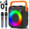 thumbnail image 1 of Karaoke Machine with 2 Wireless Microphones, Portable PA Speaker with Dynamic LED Lights, Support TWS REC/FM/AUX/USB/TF Playback for Home P, 1 of 8