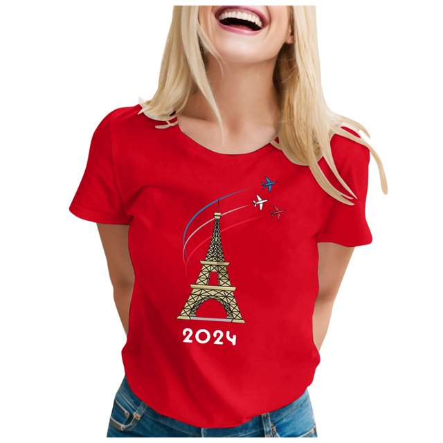 TINZ T-Shirt pour Femme Été Haut à Manches Courtes Col Rond Haut à Motif Haut Décontracté Chandails de Football pour Dames Chandails d'Été pour Femmes T-Shirt à Manches Courtes