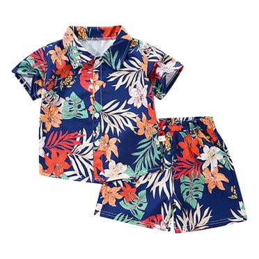 Sunnyoo Infant Boys Hawaii Outfits Tropical Print Short Sleeve Beach Button Shirt Shorts Set