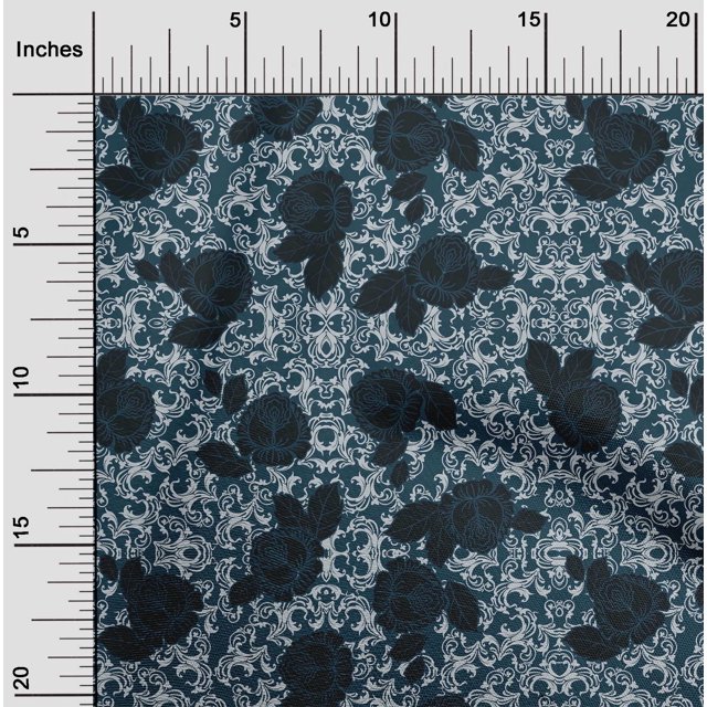 oneOone Tissu Polyester Lycra Feuilles & Roses Imprimé Floral Tissu d'Artisanat BTY 56 Pouces de Large