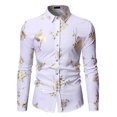 thumbnail image 2 of Pompotops Chemise Habillée de Soirée pour Homme, Boîte de Nuit, Brillante Dorée, Imprimé 3D de Roses, Coupe Ajustée, Boutonnée, en Solde, 2 of 3