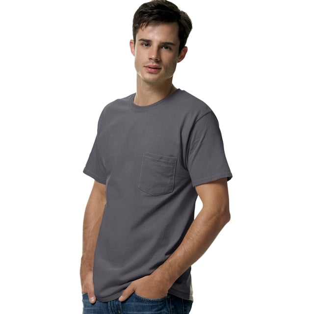 Hanes TAGLESS Men`s Pocket T-Shirt, M, Smoke Gray