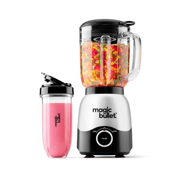 magic bullet Combo Blender, 600W, 48oz Pitcher, 16oz Cup with To-Go Lid, Easy Cleaning, Cross Blade, for Smoothies, Sauces, Shakes, Salsa, Hot Blends, Silver,