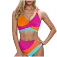 thumbnail image 3 of VBTAPA Womens High Waisted Bikini Sets Criss Cross Two Piece Swimsuits Color Block Full Coverage Bathing Suits Sales of Today Red S, 3 of 5