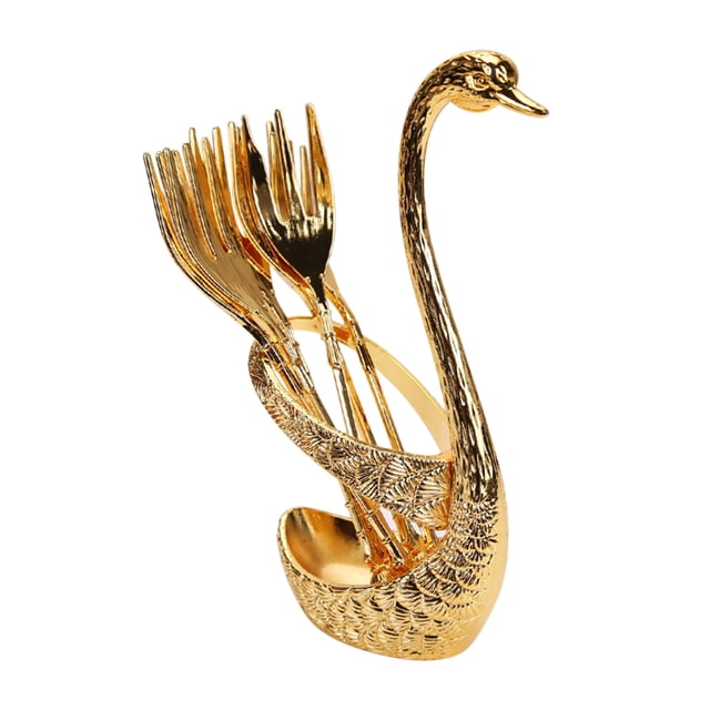 Ensemble de Cuillères et Fourchettes Cuillère à Café Fourchette à Fruits Cuillère à Dessert en Acier Inoxydable avec Support Vaisselle Ménagère Cuillères de Service en Acier Inoxydable