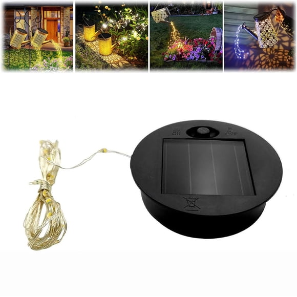 Solar Replacement Top with LED String Lights, Waterproof 2.76 Inch Outdoor Solar Panel for Hanging Lanterns and Watering Cans, Black