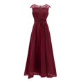 thumbnail image 4 of Meichang Robes Maxi en Mousseline pour Femmes Tunique Ajustée Plissée Couleur Unie Robe d'Été Évasée Évasée Dentelle Manches Courtes Col Ras du Cou Robe Élégante Soirée Fête Boîte de Nuit Bal Robes d'Été, 4 of 6