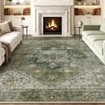 thumbnail image 1 of Exenoray Washable Bohemian Area Rug, Non-Slip Low Pile Printed Rug, Polyester Surface, Vintage Green, 8' x 10', 1 of 7