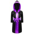 thumbnail image 1 of Alvivi Enfants Garçons Robe de Boxe Art Martial Muay Thaï Uniforme Manches Longues Kick Boxe Robe à Capuche Ensembles Noir&Violet B 10, 1 of 5