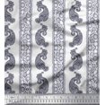 thumbnail image 1 of Soimoi Gray Rayon Crepe Fabric Stripe & Paisley Block Printed Fabric 1 Yard 46 Inch Wide, 1 of 3