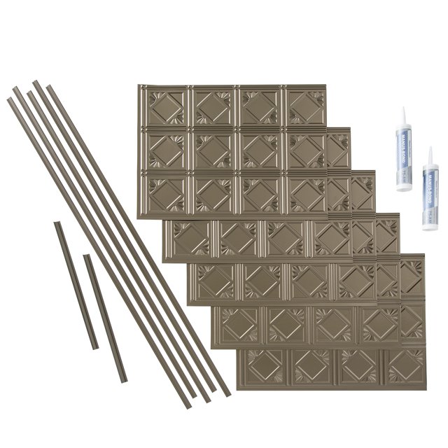 Fasade Traditional Style 4 Decorative Vinyl Backsplash Kit Argent Bronze 15 sq ft