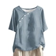 thumbnail image 2 of Babysbule Hauts pour Femmes Liquidation Mode Femmes Décontracté Bouton Imprimé Floral Manches Courtes T-Shirt Blouse Hauts, 2 of 5