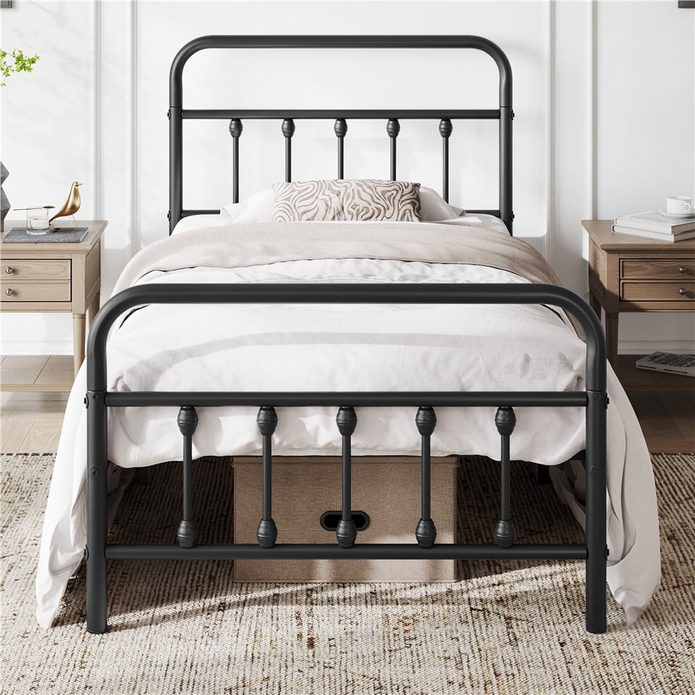 FullFurnique Metal Platform Bed with High Headboard and Footboard for Adults, Twin, Black