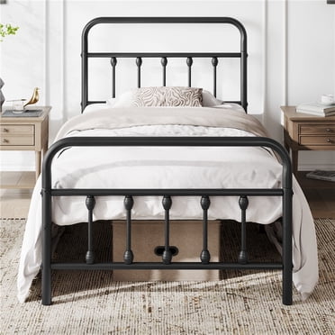 FullFurnique Metal Platform Bed with High Headboard and Footboard for Adults, Twin, Black