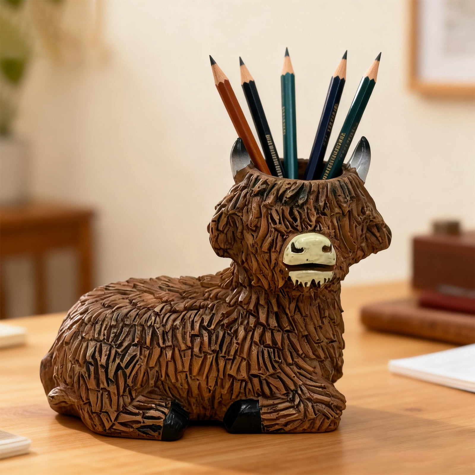 Cow Pen Holder Desk Organizer, ZZkhGO Sturdy Resin Cute Cow Planter for Office, Adorable Animal Shape Decorative Storage for Pencils Markers Study Table