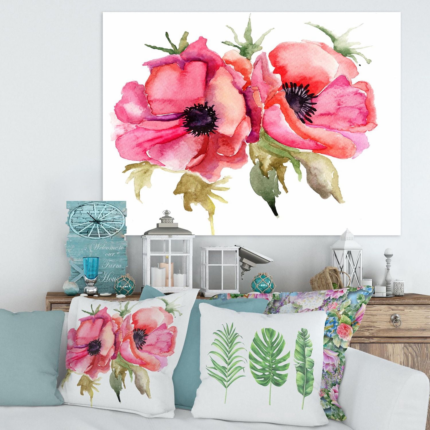 Designart Stylized Poppy Flowers Canvas Wall Art