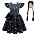 thumbnail image 2 of HAWEE Costume de Wednesday Addams pour Filles, Costumes d'Halloween, Robe avec Perruque, Sac, 2 of 6