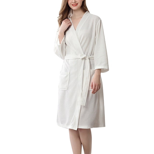 fastboy Women Water Absorption Bath Robe Solid Waffle Bathrobe Spa Home Dress Nightgown