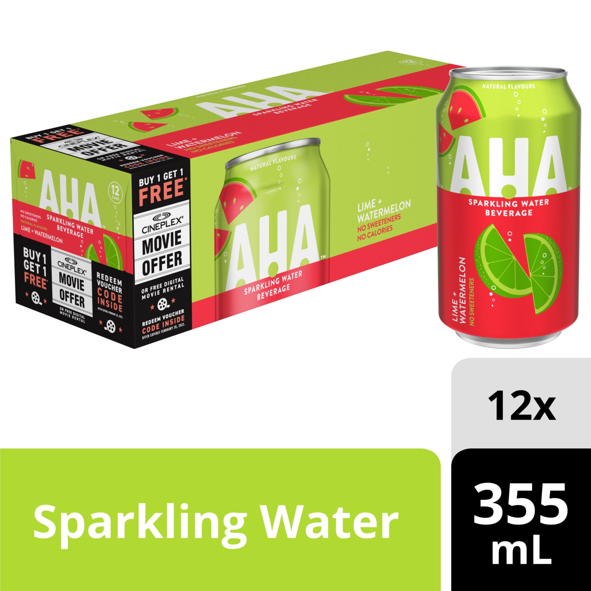 Aha Pastèque au citron vert Fridge Pack Cannettes, 355 mL, 12 Pack