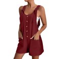 thumbnail image 2 of Womens One Piece Jumpsuits Short Summer Casual Button Shorts Button Overalls for Women Red, 2 of 5