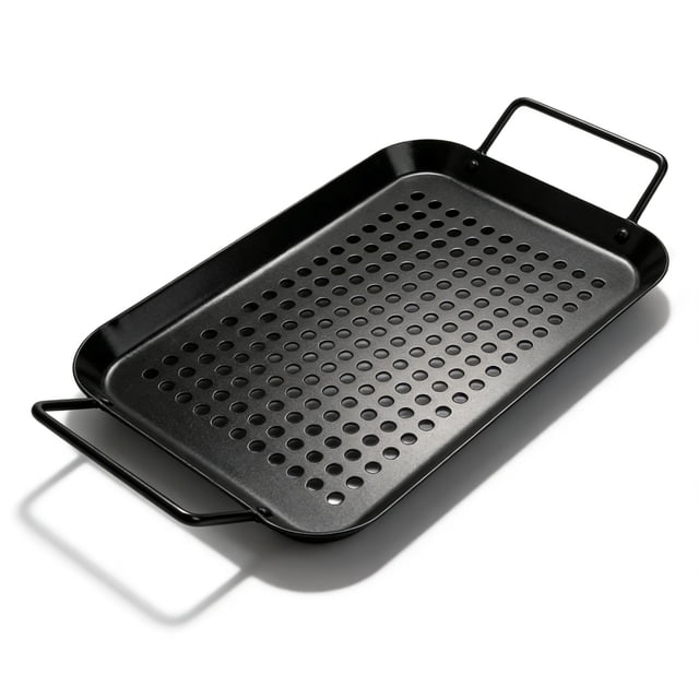 Plateau de Cuisson Rectangulaire Antiadhésif avec Poignée et Trous d'Égouttement pour Rôtir Viande et Légumes