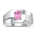 thumbnail image 1 of RYLOS Men's Rings Sterling Silver Ring Classic Solitaire 7X5MM Oval Shape Gemstone Designer Band Pink Ice October Birthstone Rings For Men Size 10, 1 of 5