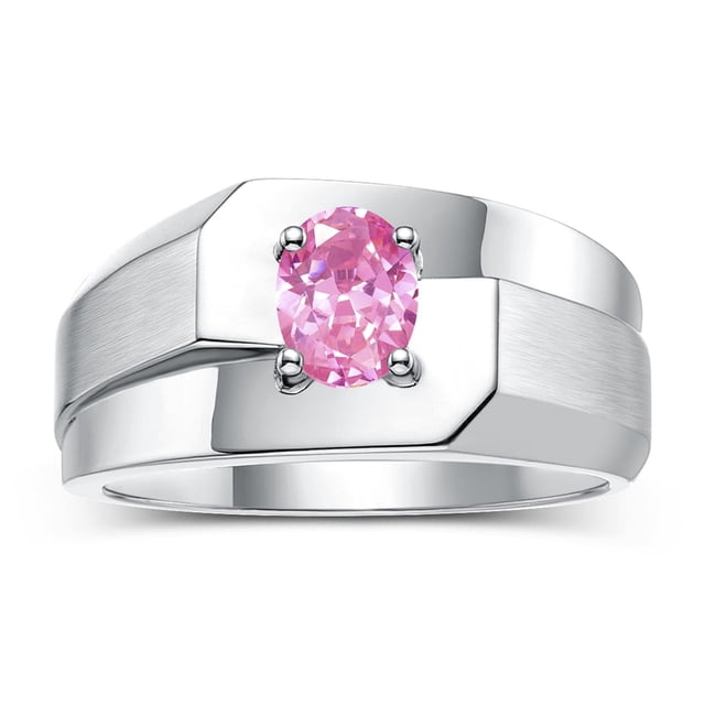 RYLOS Men's Rings Sterling Silver Ring Classic Solitaire 7X5MM Oval Shape Gemstone Designer Band Pink Ice October Birthstone Rings For Men Size 10