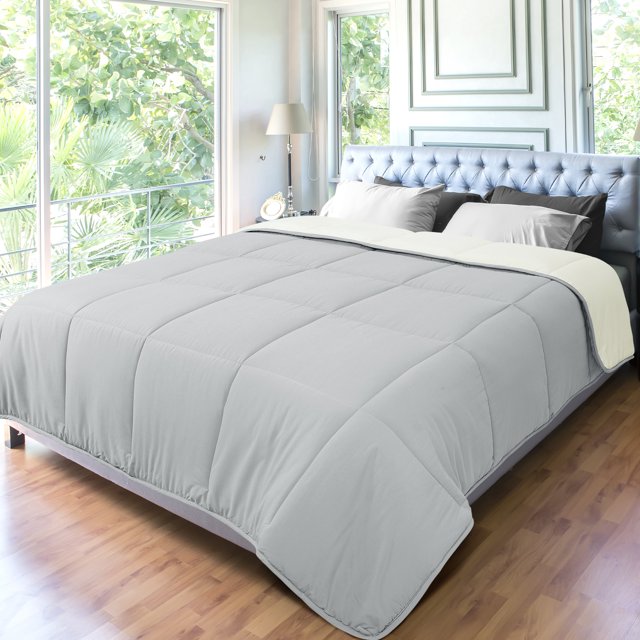 PiccoCasa King Soft Lightweight Down Alternative Comforter Light Gray&Beige