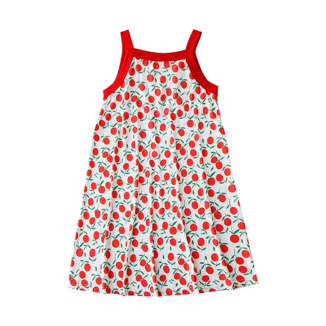 Zwiiyzr 2025 Robe de Nuit Douce pour Fille 3-10 Ans Sans Manches à Bretelles Spaghetti Pyjama Robe pour Enfants Tenue de Nuit Rouge