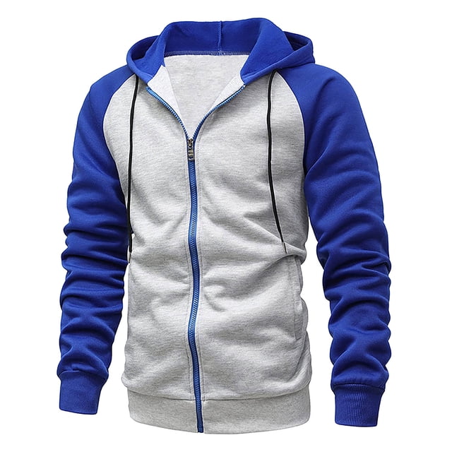 LUOGENLI Chandails à Capuche pour Hommes Noir et Bleu Cardigan à Capuche pour Homme Chandail en Molleton Ample Texturé à Fermeture Éclair Chandail en Molleton à Capuche Insert Manche Veste Hommes Chandails à Capuche Design Graphique Bleu Taille TTTG