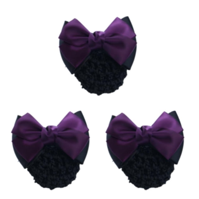Decodeary Professional Hair Plate Mesh Pocket Practical Snood Net Elegant And Professional Two Bows-dark purple 3Set