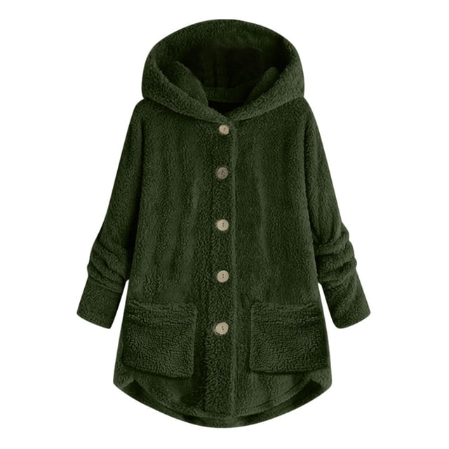 Pisexur Shacket Jacket Women Plu Size Button Plush Top Hooded Loose Cardigan Wool Coat Winter Jacket Pocketed Shirts Fall Jacket Shackets