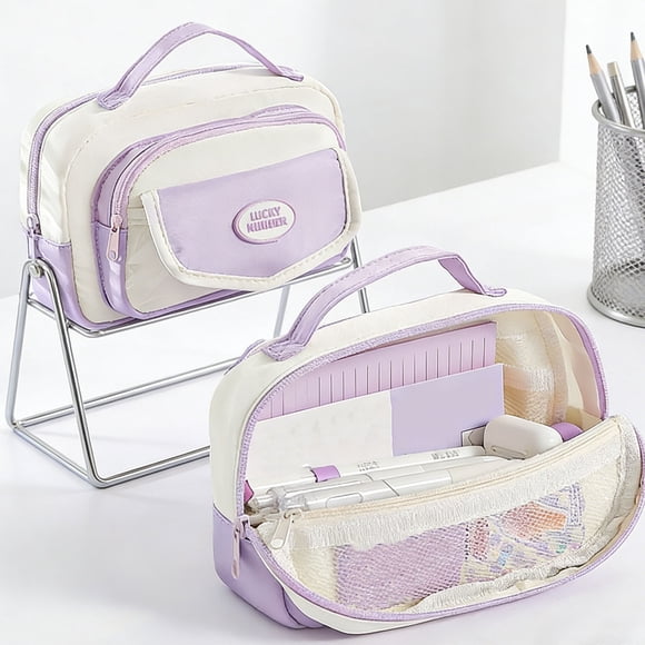 Trousse à Crayons Mignonne - Trousse à Crayons Adorable avec Motif Color Block, Grande Capacité, Idéale pour la Classe et le Bureau., JKODE