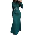 thumbnail image 4 of Pisexur Robes de Cocktail pour Femmes 2024 à Manches Longues à Col Rond Robe de Soirée Robe de Fête Mode Moulante Couleur Unie Robe Maxi Élégante Robe d'Invitée de Mariage Robes Plissées pour le Retour à la Maison, 4 of 6