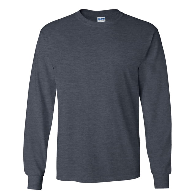 Gildan T-Shirt à Manches Longues en Coton Ultra Uni à Col Rond pour Hommes de Couleur Gris Foncé. Fabriqué en Coton 100 %, Ce Chandail Coupe Classique Présente un design Uni avec une Encolure Ras du Cou Côtelée, des Poignets Ajustés Côtelés et des Épaules Rubanées pour la Durabilité. le Tissu Lourd Est Doux et Certifié Oeko-Tex Standard 100, Assurant la Durabilité. Offert en Tailles P à 5TG.