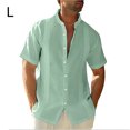 thumbnail image 5 of Wweixi Men's Button Down Shirt Boys Summer Pool Party Beach Walking Solid Color Simple Design Tops Daily Working Clothes Green L, 5 of 5