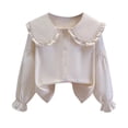 thumbnail image 1 of Timegard Girls Clothes 3-14 Years Kids Cute Stand Collar Shirts Lightweight Ruffle Comfy Tops Trendy, 1 of 3