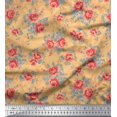 thumbnail image 1 of Soimoi Tissu Popeline de Coton Feuilles & Roses Imprimés Floraux au Mètre 56 Pouces de Large, 1 of 3