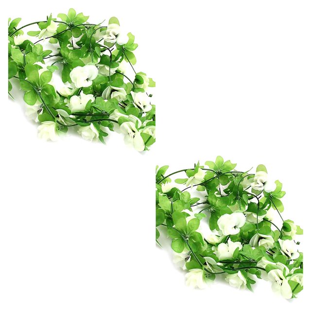stanreset 2Pcs Artficial Rose Rattan Hanging Vine Fake Plant Home Wedding Party Decor white 2Set