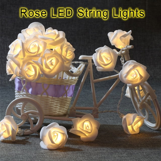 Yhmxh Valentines Lights Indoor Heart Lights String Lights Battery Operated Indoor With LED White Roses With Warm String Lights