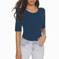 thumbnail image 1 of LOVZFMLL T-Shirts pour Femmes Décontractés à Col Rond, Manches au Coude, Blouses Ajustées, T-Shirts Basiques, Printemps Été, Vêtements Tendance, Bleu, P, 1 of 6