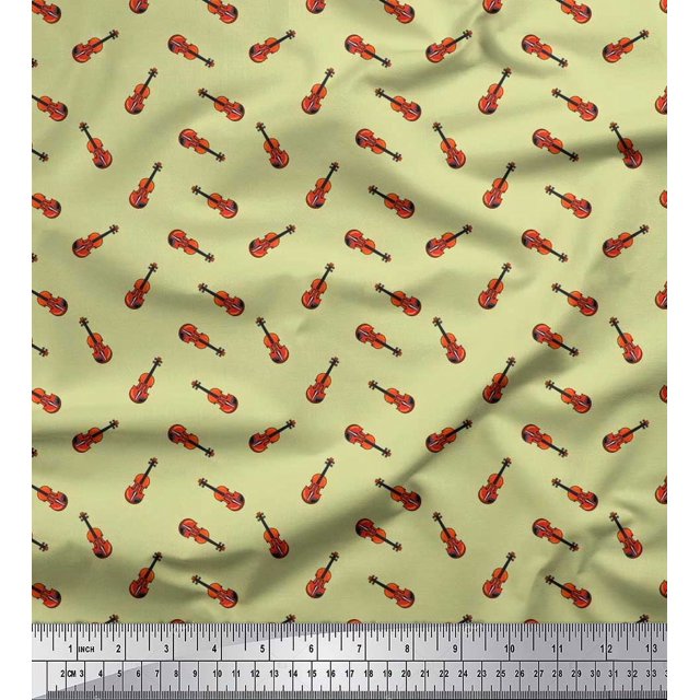 Soimoi Velvet Fabric Guitar Musical Instrument Print Fabric by The Yard 58 Inch Wide